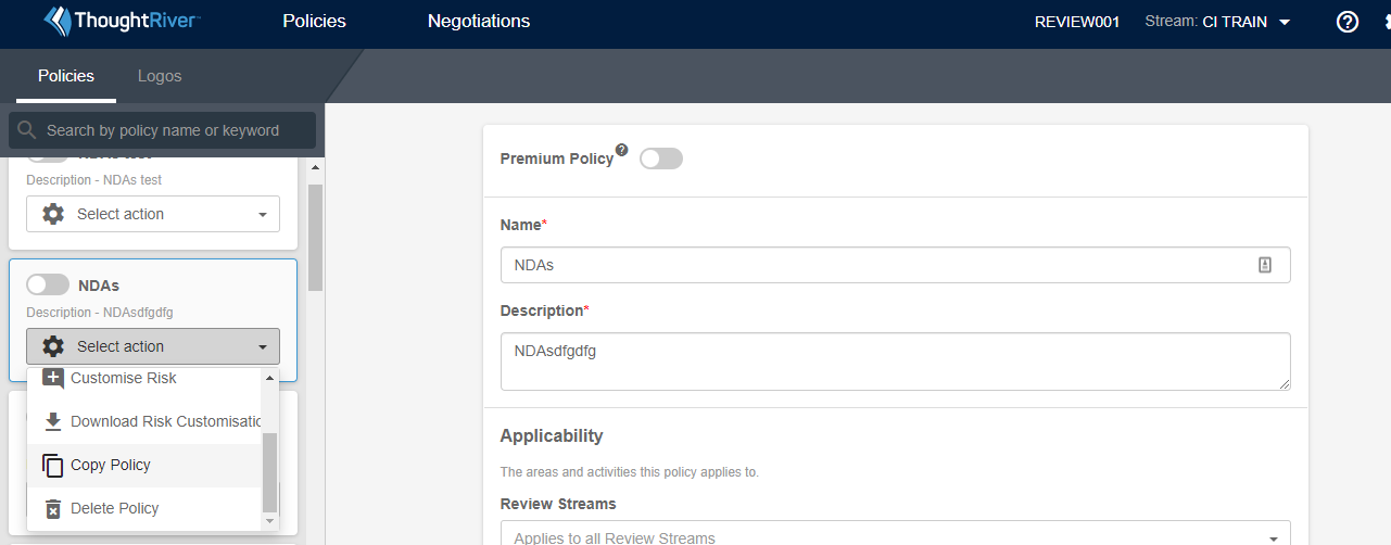 Risk Policy Settings